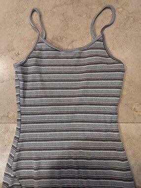 Striped Ribbed Spaghetti Strap Tank Top - Gray/Black